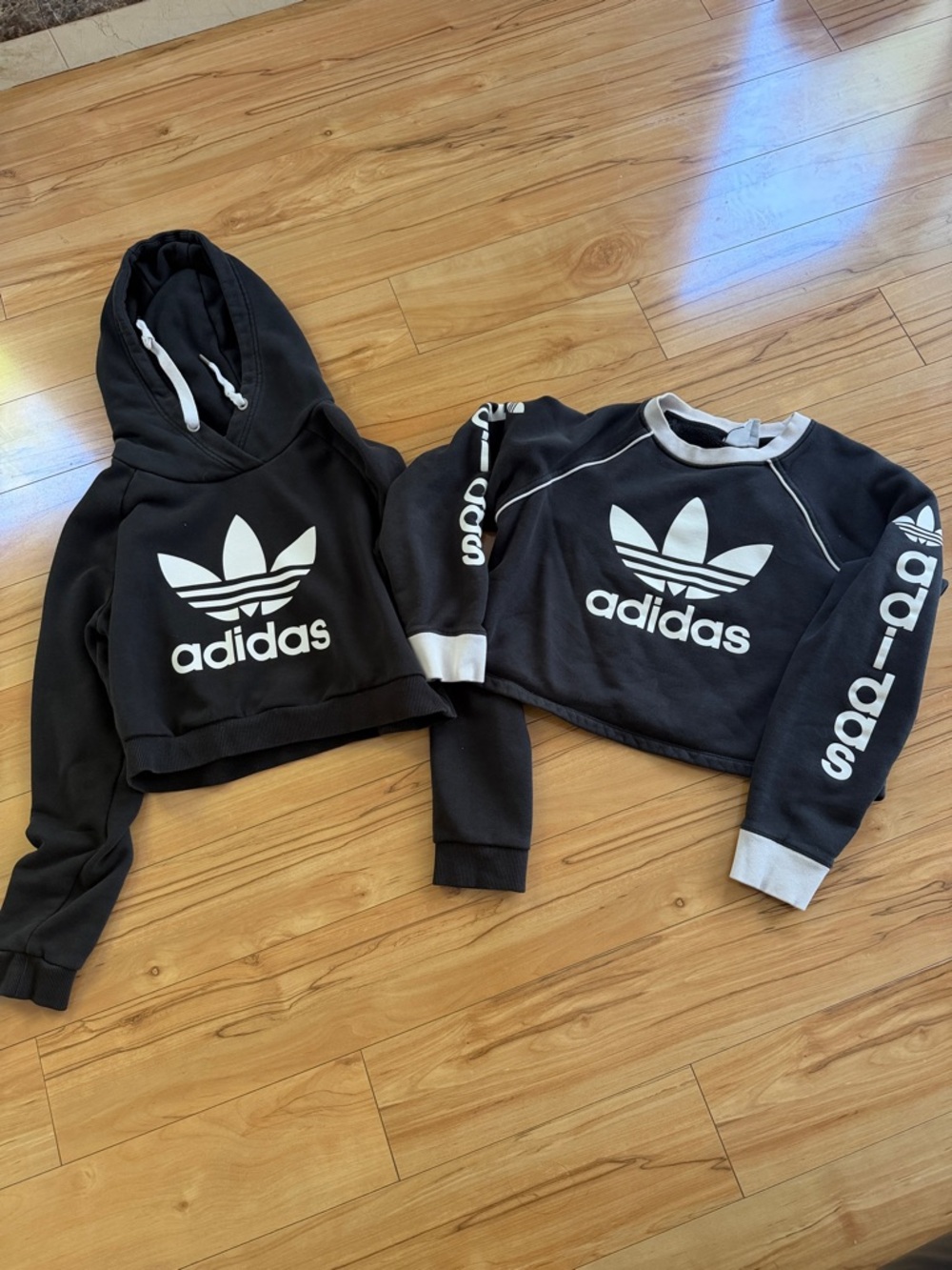 Adidas Cool Vibrage style Cropped Hoodie & Crew Sweatshirt Set with White Logo